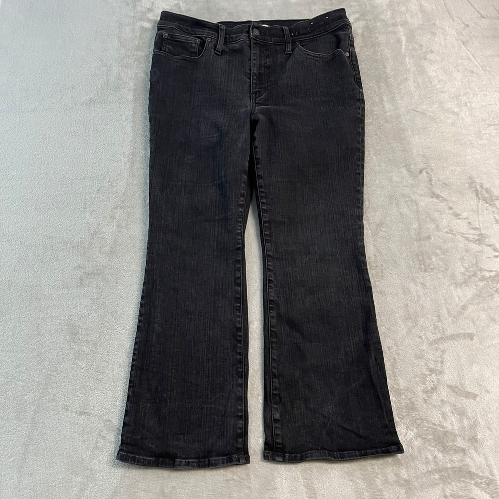 Madewell Mid-Rise Kick Out Jeans Faded Black Bootcut Stretch Denim 32x26 EUC